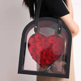 Gift Wrap 1pcs Acrylic Transparent Rose Box Heart Shaped Flower Handheld Boxs Valentine's Day Heart-shaped