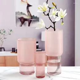 Vases Creative Transparent Glass Striped Vase Pink Frosted Bedroom Art Flower Arrangement Home Hydroponic Wedding Decoration