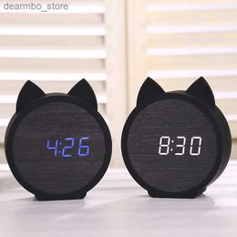 Desk Table Clocks LED wooden alarm clock childrens clock cute cat silicone electronic wooden watch clock cartoon calendar perfect voice control24327