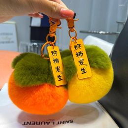 Keychains Persimmon In Real Fur Handmade Cute Key Chains Bag Accessory Car Handbag Keychain For Women Girls Gifts Friends