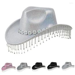 Berets Rhinestones Tassels Cowboy Hats Crystal Hat For Bachelorette Party Club Stage Bar