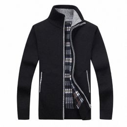 winter Mens Fleece Sweater Autumn Cmere Slim Fat Wool Zipper Warm Sweater Men Knitted Coat Cardigan Homme 4XL AG1383 z0QG#