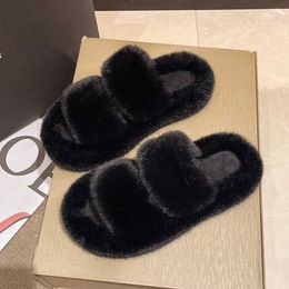 Slippers Slippers Womens fluffy fur slider womens 2024 autumn/winter new warm solid color Versatile cute casual shoes soft Cinelos Planos H2403268LBY