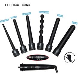 Irons 6 In 1 Interchangeable Hair Curling Iron Multisize Hair Curler Tourmaline Ceramic Roller Set Fashion Hair Styling Tools