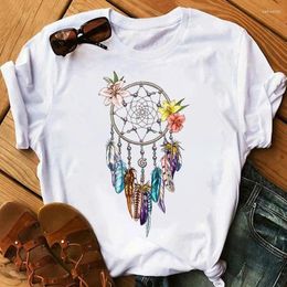 Women's T Shirts Stylish Ins Print T-shirts Women Summer Graphic Aesthetic Tee Streetwear Clothing Short Sleeve Ladies Tops Dream Feather