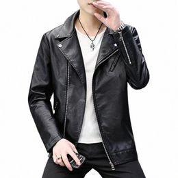 2024 Spring Men's Leather Jacket New Biker Coat Handsome PU Leather Jacket Korean Slim Fit Side Zipper Leather Jacket D6c6#