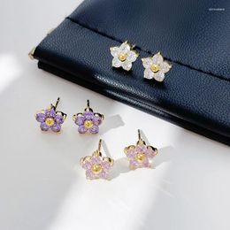 Stud Earrings 14K Gold Plated Stainless Steel Pink Purple White Cubic Zirconia Flower Post Earring For Women Tarnish Free Dainty