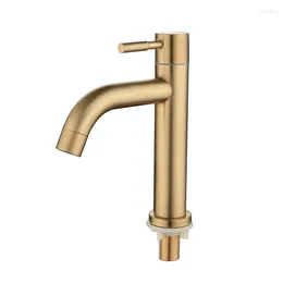 Bathroom Sink Faucets Sus304 Brushed Gold Single Cooling Basin Faucet Stainless Steel Table 4 Points Interface Pvd