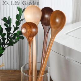 Spoons 1Pc Japanese Kitchen Wooden Spoon Korean Natural Wood Long Handle Round For Soup Cooking Mixing Stir Dessert
