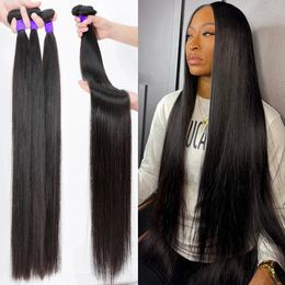 Addictive 30 40 Inch Bone Straight Human Hair Bundle Brazilian 3 4 Bundles Raw Virgin Remy Hair Extensions Double Weft Wholesale