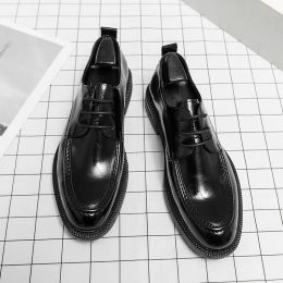 Classic Men's Black Shiny Patent Leather Shoes Business Office Formal Oxford Luxury High Quality Lace-up Casual Shose for Men