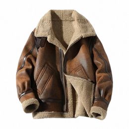 fur Men's Autumn Winter Thickening High-end Brand Leather Jacket / Plus Veet Thickening Fi Large Size Khaki Man PU Jacket T6iU#