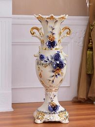 Vases European-Style Large Ceramic Vase Decoration Floor Dried Flower Arrangement Hallway