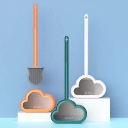 Brushes Cloudlike Toilet Brush Water Leak Proof With Base Silicone Wc Flat Head Flexible Soft Bristles Brush With Quick Drying Holder