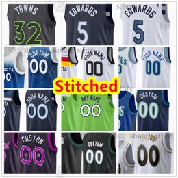 Stitched Basketball Jerseys Anthony Edwards 5 Karl-Anthony Towns 32 Rudy Gobert 27 Naz Reid 11 Mike Conley 10 Jaden McDaniels 3 Monte Morris 23 Kyle Anderson 1