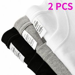 2pcs Solid Color T-shirt 100% Cott Men Women White O-Neck Loose Short-sleeved Basic Models All-match T-shirt Couple Tops Black 95Lm#