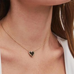 Chains 2024 Fashion Trendy Natural Stone Rosepink Black Heart Pendant Necklace For Women Girl Elegant And Sweet Punk Party Jewelry
