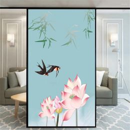 Window Stickers Decorative Windows Film Privacy Lotus Flower Glass No Glue Static Cling Frosted For Home Decor