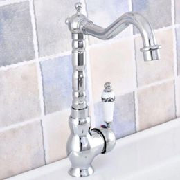 Bathroom Sink Faucets Faucet Polished Chrome Basin Deck Mounted Single Creamic Handle Hole And Cold Water Tap Nsf652