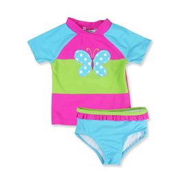 Summer Kids Girls Swimwear 2 PcsSet Butterfly Flower Print Children Swimming Beach Girls Swimsuit 240326