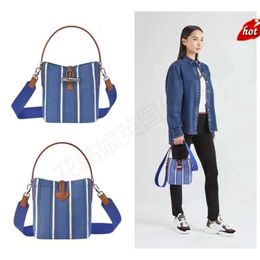 Factory Source High Quality Handbags Is New Single Shoulder Handheld Bag with Large Capacity Underarm Commuting Canvas Blue Stripe Bamboo Joint