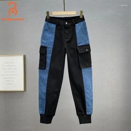 Women's Jeans BRIDGEWATER Streetwear Fashion Contrast Color Pocket Autumn 2024 High Waist Loose Straight Denim Harem Pants