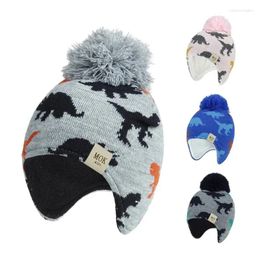 Berets Children's Hats Winter Boys' Ear Caps Comfortable And Warm Dinosaur Hooded Plus Velvet Male Female Baby Woolen