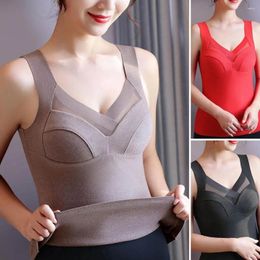 Camisoles & Tanks Warm Brushed Vest Thermal Plush V Neck For Women Slim Fit Padded Pullover With Mesh Patchwork Elastic Bottoming Underwear