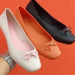 Sandals Spring Autumn Women's Square Head Bow Shoes Ladies Soft Sole Shallow Mouth Ballet Dance Fashion Jelly Beach Female