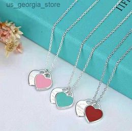 Pendant Necklaces Designer Charm Peach Heart Necklace Bracelet Woman Brass Material Jewellery Sets Blue Pink Green Pendant Luxury Valentines Day Christmas Gift Whol