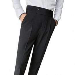 men Pants Classic Men's Office Trousers Slim Fit High Waist Vintage Pockets for Formal Busin Style Elegant Formal Pants b9jz#