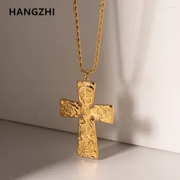 Chains HangZhi Vintage Cross Pendant Necklace Hip Hop Punk Gold Colour Y2K Party Jewellery Sweater Chain Autumn Winter For Women