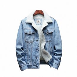 winter Jacket Men Streetwear Fi Turn Down Fur Collar Windbreaker Warm Denim Jackets Men's Outwear Hip Hop Jeans Coat 43iu#