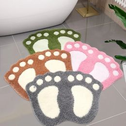 Mats Soft Absorbent Flocking Bath Mat Non Slip Shaggy Bathroom Rug Fashion Cute Footprints Shape Bathtub Side Foot Pad Home Decor