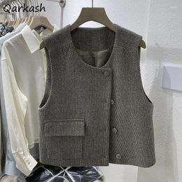 Women's Vests Autumn For Women Vintage Pockets French Style Elegant Cropped Sleeveless Jacket Stylish All-match Office Ladies Outwear