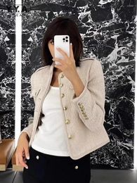 Women's Jackets Women Fashion Tweed Jacket Spring Autumn British Style Stand Collar Casual Short Coat Slim Fit Single Breasted Lady