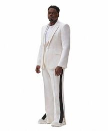 tpsaade 2022 White Fi Men's Suit Wedding Tuxedo Four Seass Party Wear Slim Fitted 3 Piece Blazer Set Jacket+ Pants+Vest 67YA#