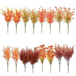 Decorative Flowers 1 Set Artificial Fall 16Pcs UV Resistant Fake Faux Plastic For Decoration Home Kitchen