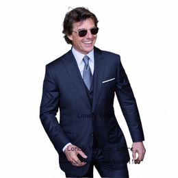 navy Blue Suits For Men Slim Fit Busin Office Blazer Wedding Groom Tuxedo Banquet 3 Piece Set Jacket Vest Pants Costume Homme s1tW#