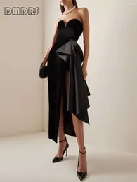 Casual Dresses Little Black Dress For Women With Big Side Bow Decoration Strapless Sheath Prom Formal Gown Party Robe De Soriee