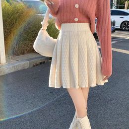 Skirts Xpqbb Knitted Mini For Women Korean Fashion High Waist Pleated Ladies Autumn Winter All-Match Ribbed A-Line Skirt