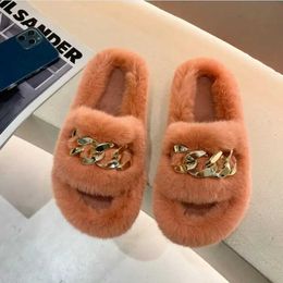 Slippers Slippers 2024 women Summer Women House Faux Fur Warm Flat Shoes Female Slip on Home Furry Ladies Size 36-43 Wholesale H240326EP3J