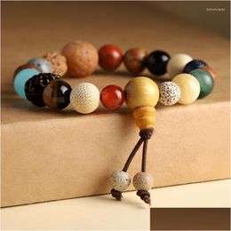 Beaded Strand Buddhist Beads Pendant Hand String Eighteen Seeds Wood Chanting Bracelet Handheld Rosary Sandalwood Bracelets Jewellery Gi Otlad