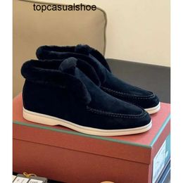 Loro Piano LP LorosPianasl Boots Casual Shoes Warm Men Women Loafers Ankle Boots Fur Casual Walk Flat Suede Leather Booties Sole Party Dress Comfort Couple Walking Eu