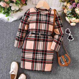 Girl's Dresses Kids Casual Dress for Girls Clothes 2023 Autumn New Toddler Long Sleeve Plaid Princess Bodycon Dress Fashion Children 1-8Y yq240327