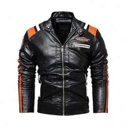 mens Vintage Motorcycle Jacket 2023 Men Fi New Biker Leather Jacket Male Embroidery Bomber Coat Winter Fleece Pu Overcoat 994J#