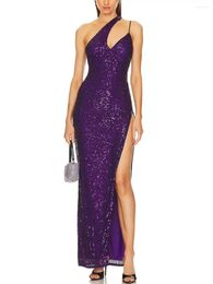 Casual Dresses Summer Women 2024 Sexy Sequins Sparkly Purple Bodycon Dress High Street Glitter Ankle Length Party Vestido