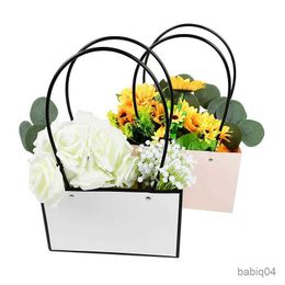 Storage Baskets Kraft Paper Flower Boxes for Wedding Rose Bouquet Arrangements Handheld Gift Packaging Bag Box Diy Flower Basket Decor