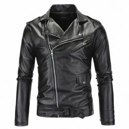 mens Leather Jackets 2024 New White Black Casual Lapel Slim Fit Diagal Zipper Motorcycle PU Leather Jacket Coat Mens Clothing g8O7#