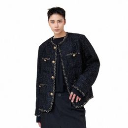 winter Autumn Menswear Chic Weave Tweed Coat Cardigan Jacket Men's New Loose Round Neck Single Breasted Thick Jacket 2D1134 z0J2#